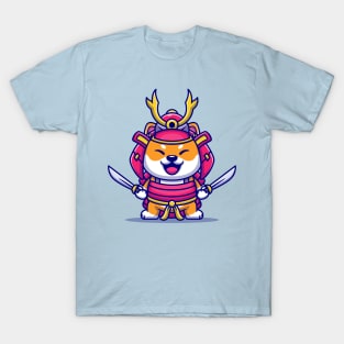 Cute Shiba Inu Dog Samurai Warrior Cartoon T-Shirt